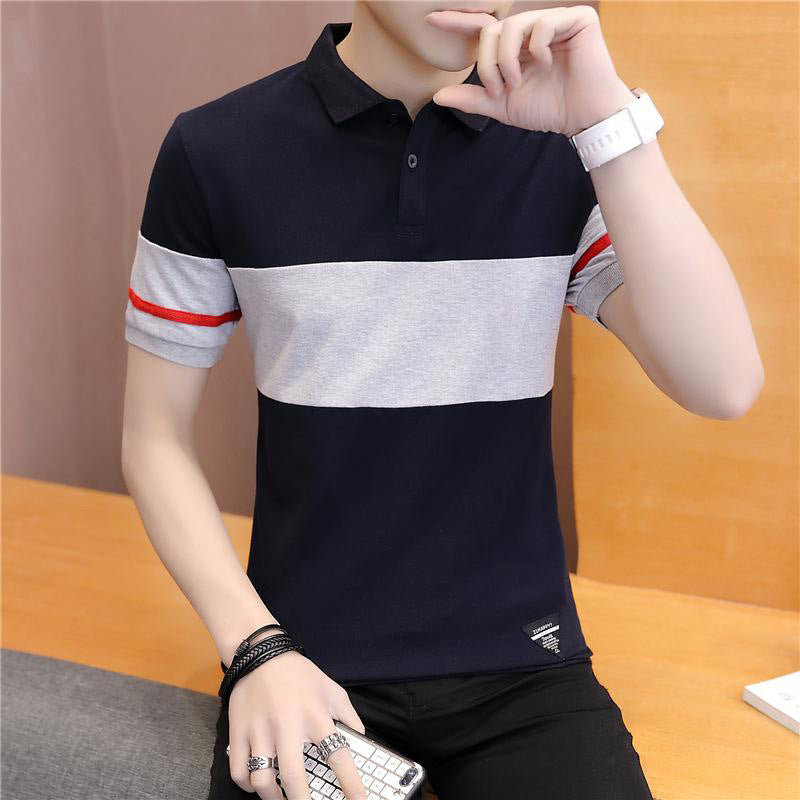 Cotton polo shirt featuring short sleeves and a color-block design, ideal for casual wear.