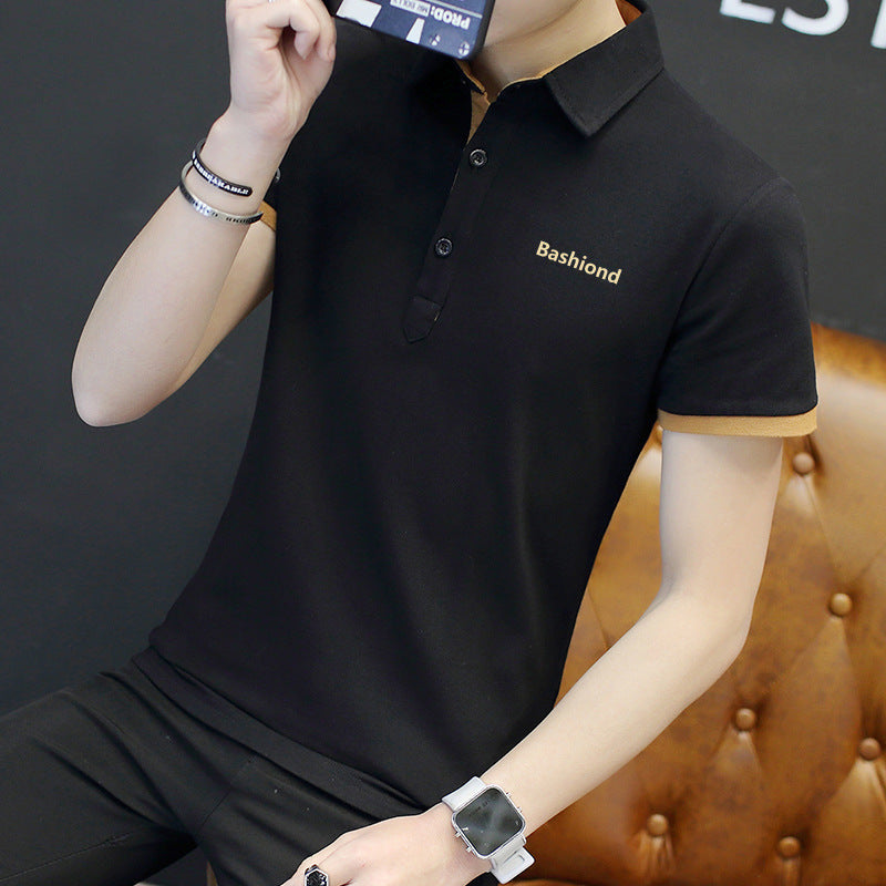 Cotton polo shirt in black with short sleeves, featuring a stylish design and logo detail.