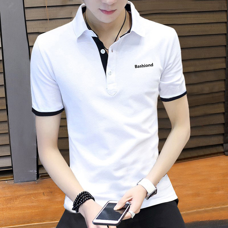 Cotton polo shirt in white with short sleeves and a stylish collar, perfect for casual wear.
